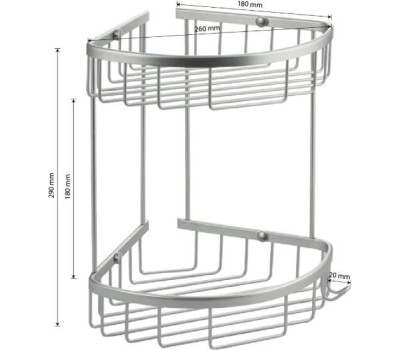 САНАКС - Полочка угловая, овальная, двойная, алюминиевая, матовая 75061
