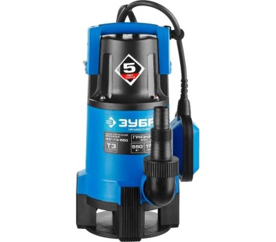 Дренажный насос ЗУБР НПГ-Т3-550 Насос погружной дренажный для грязной воды 550 Вт, 170 л/мин