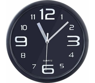 Часы PERFEO (PF_C3042) PF-WC-001 (С1), круглые д. 20 см, чёрный корпус / чёрный циферблат