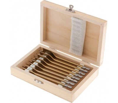 Набор сверл MATRIX Набор сверл перовых по дереву, 10-12-14-16-18-20-22-25 мм, 8 шт, деревянный кейс 70441