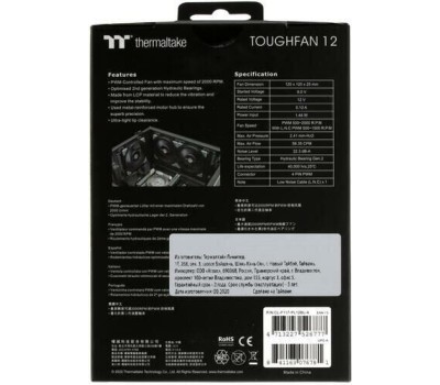 THERMALTAKE Вентилятор Toughfan 12 120мм, 4-pin, 2000об/мин, 19.2 - 22.3 дБ, черный, Ret [cl-f117-pl12bl-a]