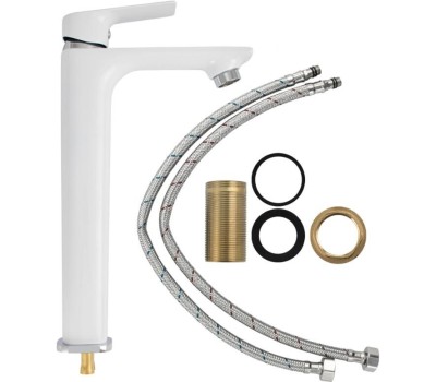 МАГНУС - Смеситель на раковину, литой корпус, цвет белый с хромом 8406