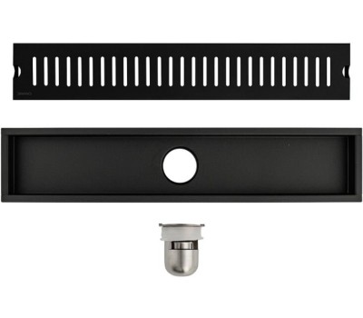 САНАКС - Трап линейный 500 х 100 мм, вертикальный выпуск с гидрозатвором, с верхним бортиком, из нержавеющей стали марки SUS 304, цвет ЧЁРНЫЙ. 00048-B
