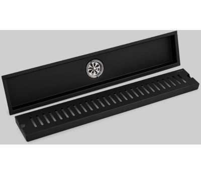 САНАКС - Трап линейный 500 х 100 мм, вертикальный выпуск с гидрозатвором, с верхним бортиком, из нержавеющей стали марки SUS 304, цвет ЧЁРНЫЙ. 00048-B