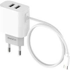 АККУМУЛЯТОРЫ И ЗАРЯДНЫЕ УСТРОЙСТВА MAXVI CHL-242T 2.4A, with Type-C cable, 2хUSB, цвет: белый