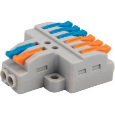 Клемма REXANT (07-5234-05) Клемма СМК 2х3 проходная разветвительная 2 полюса, с монтажной площадкой (1 ввод, 3 вывода на полюс), (5 шт./уп.)