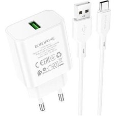 СЗУ BOROFONE (6974443388596) BA72Aa White СЗУ 1USB 3.0A QC3.0 18W быстрая зарядка