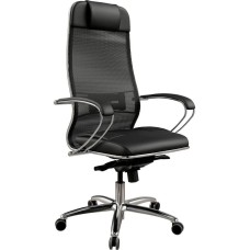 МЕТТА Кресло Samurai SL-1 черный сиденье черный сет./экокожа с подголов. крестов. алюминий хром