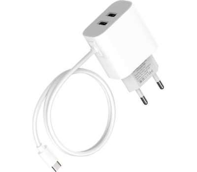 АККУМУЛЯТОРЫ И ЗАРЯДНЫЕ УСТРОЙСТВА MAXVI CHL-242T 2.4A, with Type-C cable, 2хUSB, цвет: белый