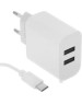 АККУМУЛЯТОРЫ И ЗАРЯДНЫЕ УСТРОЙСТВА MAXVI CHL-242T 2.4A, with Type-C cable, 2хUSB, цвет: белый