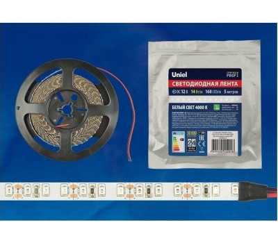 Светодиодная лента UNIEL (UL-00004366) ULS-M14-2835-168LED/m-10mm-IP20-DC12V-14W/m-5M-4000K PROFI катушка в герметичной упаковке
