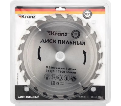 Диск пильный KRANZ (KR-92-0126) Диск пильный 250 мм х 24 зуб х 30 мм