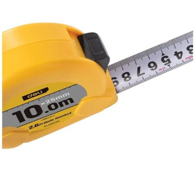 DELI Рулетка DL281025 10м*25мм, метрическая, клипса, ремешок