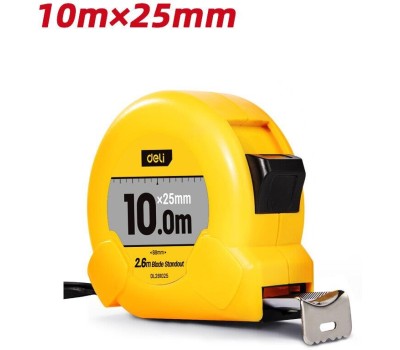 DELI Рулетка DL281025 10м*25мм, метрическая, клипса, ремешок