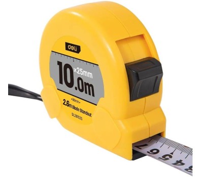 DELI Рулетка DL281025 10м*25мм, метрическая, клипса, ремешок