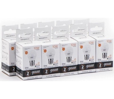 GAUSS Упаковка ламп LED E27, шар, 10Вт, 10 шт. [53210]