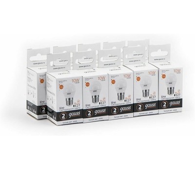 GAUSS Упаковка ламп LED E27, шар, 10Вт, 10 шт. [53210]