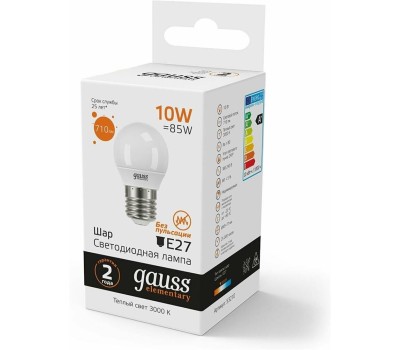 GAUSS Упаковка ламп LED E27, шар, 10Вт, 10 шт. [53210]