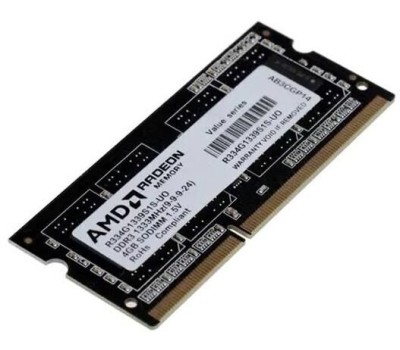 AMD RADEON Модуль памяти 4GB DDR3 1333 SO DIMM R3 Value Series Black R334G1339S1S-UO Non-ECC, CL9, 1.5V, Bulk R334G1339S1S-UO (180343)