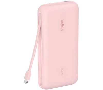 BELKIN Внешний аккумулятор BoostСharge Power Bank 20000mAh USB-A&USB-C 30W со встроенным кабелем USB-C. Цвет: розовый