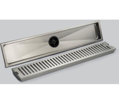 САНАКС - Трап линейный 500 х 100 мм, вертикальный выпуск, с сухим мембранным клапаном, из нержавеющей стали, цвет САТИН. 00042