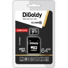 Карта памяти DIGOLDY 64GB MicroSDXC Class10 UHS-1 + адаптер SD