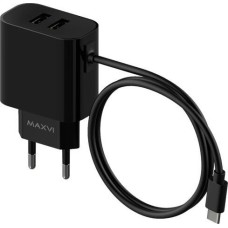 АККУМУЛЯТОРЫ И ЗАРЯДНЫЕ УСТРОЙСТВА MAXVI CHL-242T 2.4A, with Type-C cable, 2хUSB, цвет: черный