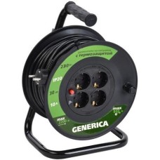 IEK Удлинитель силовой УК30, розеток 4шт, 3x1.0 кв.мм, 10A, 30м, ПВС, катушка, черный [wkp10-10-04-30-g]