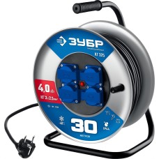 ЗУБР КГ-325, КГ, 3 x 2.5 мм2, 30 м, 4000 Вт, IP44, силовой удлинитель на стальной катушке, Профессионал (55079-30)