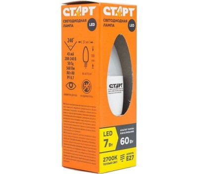 Лампа светодиодная СТАРТ (17279) LEDCANDLE E27 7W30 WS
