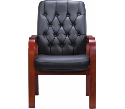 Кресло посетителя EVERPROF Monaco Wood CF Экокожа Черный