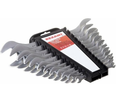 Рожковый ключ REXANT (12-5845) Набор ключей рожковых 6-32мм 12 предметов CrV, зеркальное хромирование