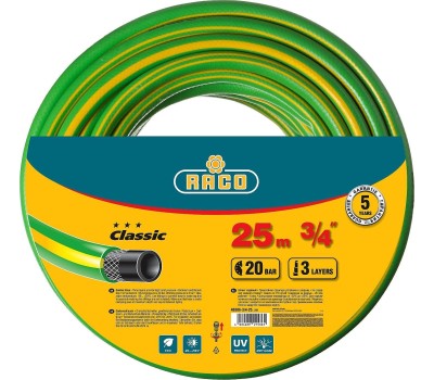 RACO CLASSIC, 3/4″, 25 м, 20 атм, трёхслойный, армированный, поливочный шланг (40306-3/4-25)