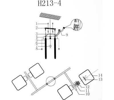 освещение HIPER Люстра Shepard H213-4, 4 х 60 Вт, черный/прозрачный
