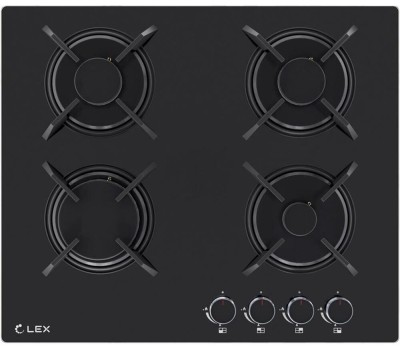 Варочная панель газовая LEX Газовая варочная панель GVG 643A BBL, 4 конфорки, закаленное стекло, черный