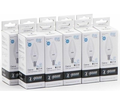 GAUSS Упаковка ламп LED E14, свеча, 8Вт, 10 шт. [33128]