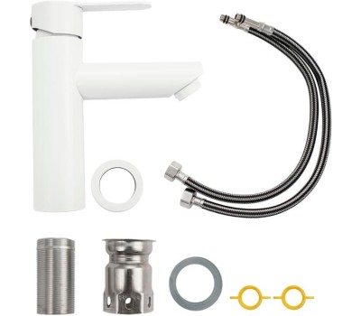 МАГНУС - Смеситель на раковину, литой корпус белого цвета, из нержавеющей стали марки 201 9450