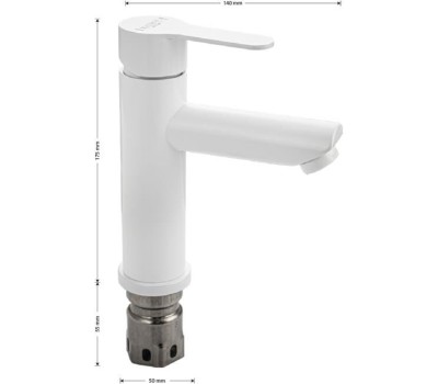 МАГНУС - Смеситель на раковину, литой корпус белого цвета, из нержавеющей стали марки 201 9450