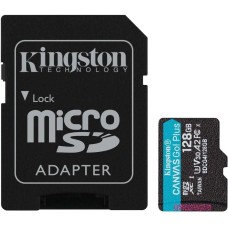 Карта памяти KINGSTON Карта памяти microSDXC UHS-I U3 Canvas Go Plus 128 ГБ, 200 МБ/с, Class 10, SDCG4/128GB, 1 шт., переходник SD