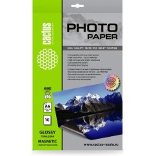 Фотобумага CACTUS Фотобумага A6, для струйной печати, 10л, 690г/м2, белый, покрытие глянцевое /магнитный слой [cs-mga669010]