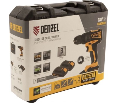 Аккумуляторный инструмент DENZEL BLDL-IB-IB-18-02, Li-Ion, Дрель-шуруповерт аккумуляторная с бесщеточным двигателем 18 В, 1.5