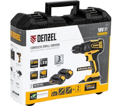 Аккумуляторный инструмент DENZEL BLDL-IB-IB-18-02, Li-Ion, Дрель-шуруповерт аккумуляторная с бесщеточным двигателем 18 В, 1.5