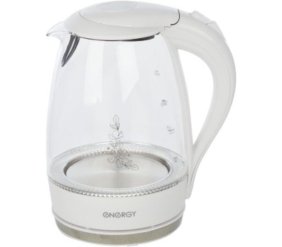 Чайник электрический ENERGY E-262 (1.7л) стекло пластик белый (164104)