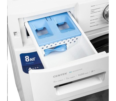 Стиральная машина Centek CT-1953 (белый) 1400 / 8кг / 52см / 16пр /Дисплей/ INVERTER /Сушка 5кг/A+++