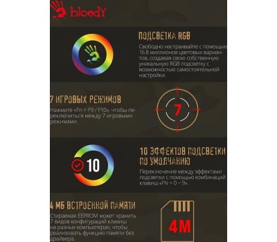 Клавиатура A4TECH Клавиатура Bloody S98 Aviator, проводная, USB, механическая, зеленый