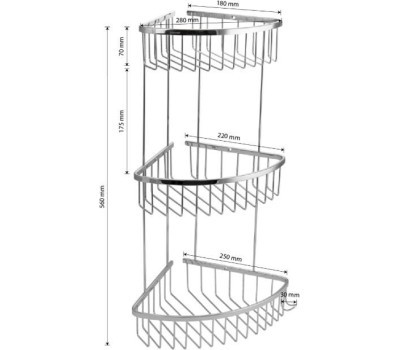 САНАКС - Полочка угловая, овальная, тройная, 25х22х18 см, из нержавеющей стали 75058