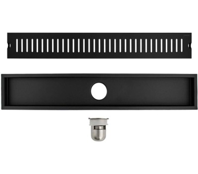 САНАКС - Трап линейный 600 х 100 мм, вертикальный выпуск с гидрозатвором, с верхним бортиком, из нержавеющей стали марки SUS 304, цвет ЧЁРНЫЙ. 00049-B