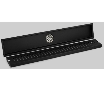 САНАКС - Трап линейный 600 х 100 мм, вертикальный выпуск с гидрозатвором, с верхним бортиком, из нержавеющей стали марки SUS 304, цвет ЧЁРНЫЙ. 00049-B