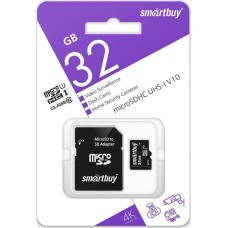 Карта памяти SMARTBUY (SB32GBSDCCTV) micro SDHC 032GB cl10 U1 V10 + адаптер