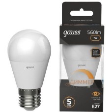 Лампа светодиодная GAUSS Лампа LED E27, шар, 7Вт, 105102107-D, одна шт